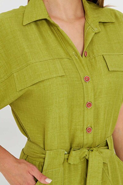 armonika Γυναικεία λαδί πράσινη μπροστινή μπλούζα με ζώνη μέσης με τσέπες μανίκια Palazzo Jumpsuit ARM-24Y001105