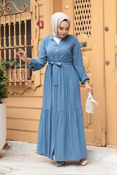 N.S NEVA STYLE Rochie Hijab albastră cu nasturi 239202M