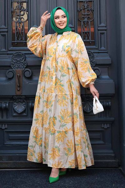 N.S NEVA STYLE Rochie Hijab Mustar cu model 710502HR
