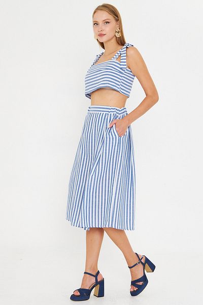 armonika Women's Blue Bustier Skirt Double Set Arm-25Y001092