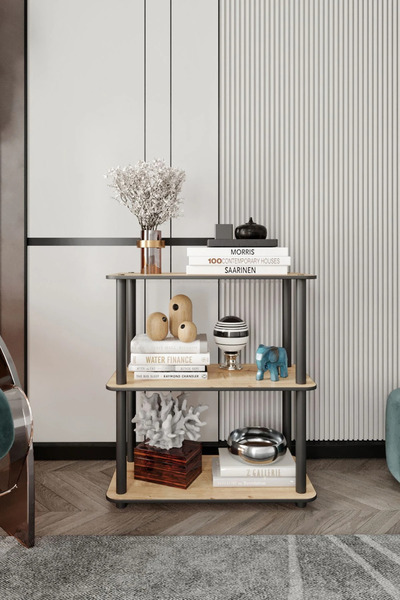 RAVILO 3 Katlı Dekoratif Diktörtgen Kitaplık Meşe