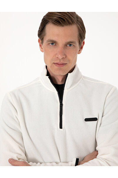 Pierre Cardin Beyaz Regular Fit Yarım Fermuarlı Polar Sweatshirt 50314056-VR013