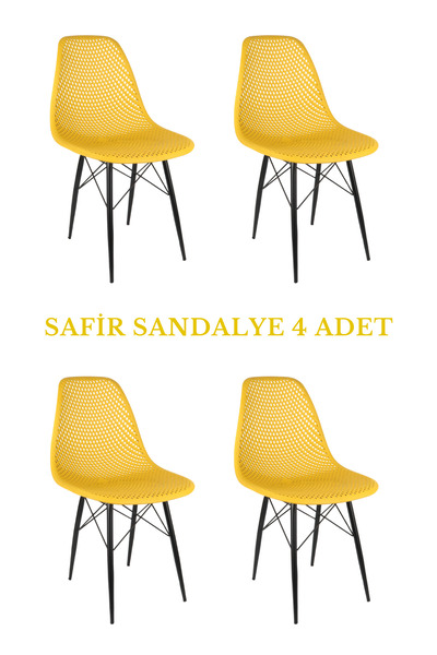NEWBELLA Safir Sandalye Sarı 4’lü Set – Bahçe, Mutfak, Kafe, Balkon