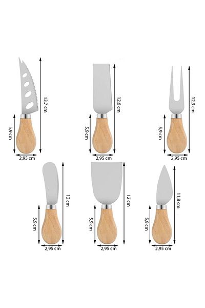 awwaline Set 6 Cheese Knives, awwaline, Bamboo Handle