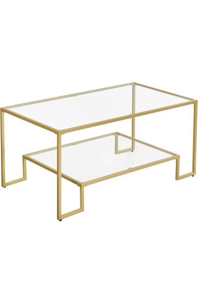 VASAGLE Masă de cafea cu cadru din oțel, blat din sticlă securizată, 100x55x4...