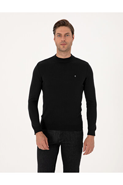 Pierre Cardin Siyah Slim Fit Çeyrek Yaka Basic Triko Kazak 50314188-VR046