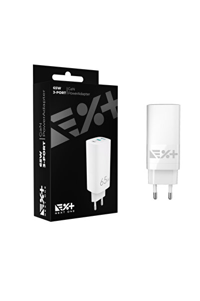 NOA GaN fast charging wall adapter with three ports 2x USB-C, 1X USB-A, 65W,