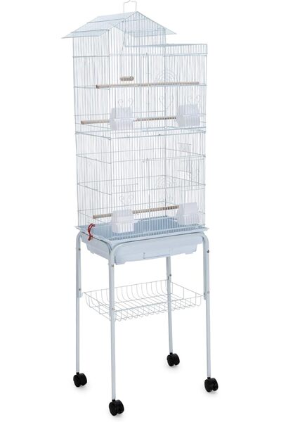 Egardenkart Roof Top Large Bird cage with Rolling Stand for Cockatiel Sun Conure Parakeet (White)