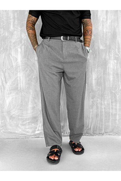 ablukaonline Men's Baggy Fit Fabric Trousers Anthracite