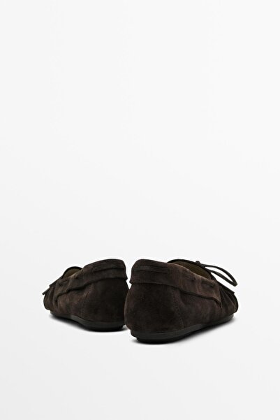 Massimo Dutti Büzgülü fiyonklu yırtmaçlı deri kalın süet makosen