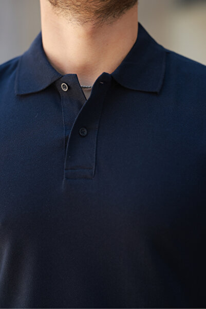 COMBİNE MİCHAİL Men's Basic Short Sleeve Navy Polo Neck T-Shirt