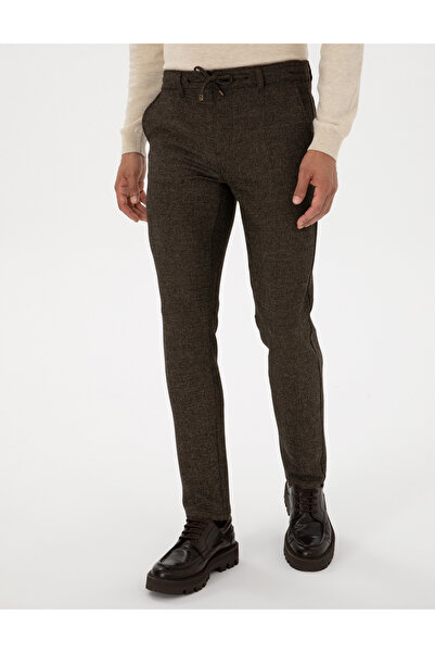 Pierre Cardin Kahverengi Slim Fit Beli Lastikli Kordonlu Kanvas Pantolon 50311971-VR040