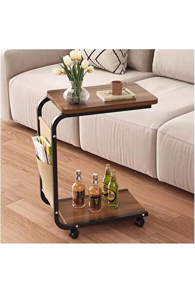 awwaline Coffee table with wheels and storage space, awwaline, wood, brown, 2 levels, 30 x 45 x 65 cm