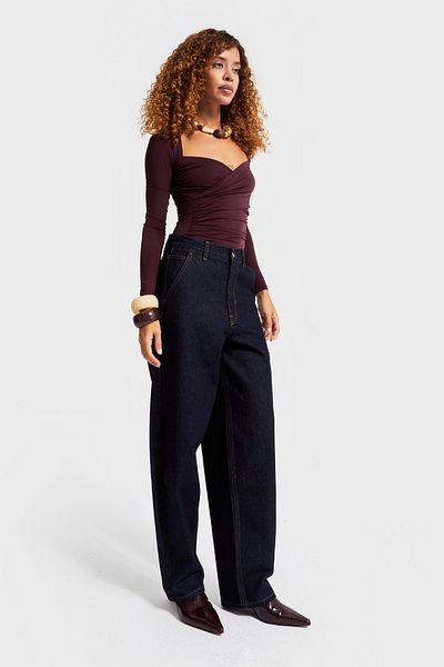its basic Women's Indigo Color 7W5-50 Skater Fit 100% Cotton Loose Cut Inner Size 80cm Denim Jean