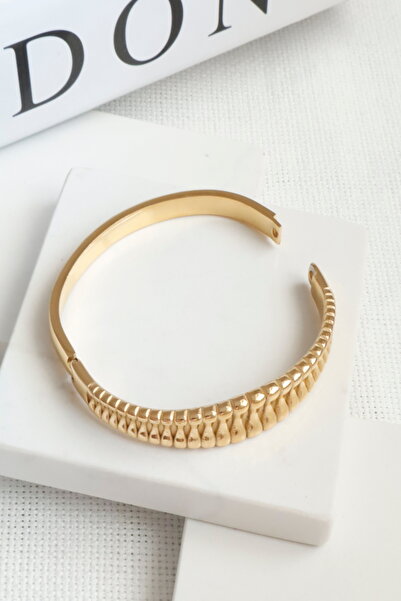 DEMOKAN Kadın Çelik Bileklik Akordiyon Model Kelepçe Bileklik