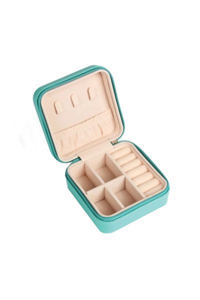 RAHEL Jewelry organizer box, made of eco-leather, compartments for Earrings, Rings, Necklaces, Turquoise