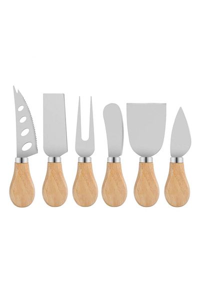 awwaline Set 6 Cheese Knives, awwaline, Bamboo Handle
