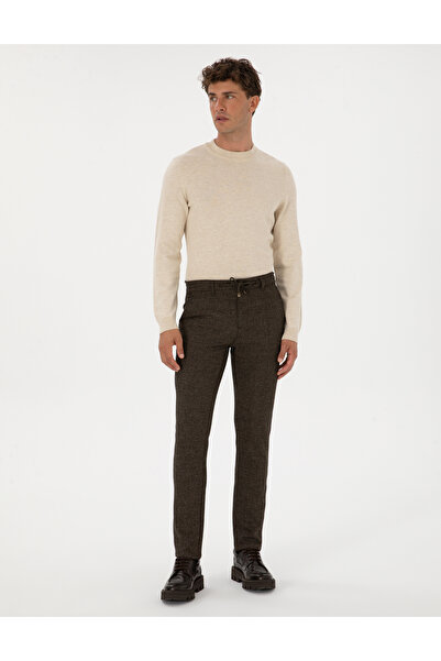 Pierre Cardin Kahverengi Slim Fit Beli Lastikli Kordonlu Kanvas Pantolon 50311971-VR040