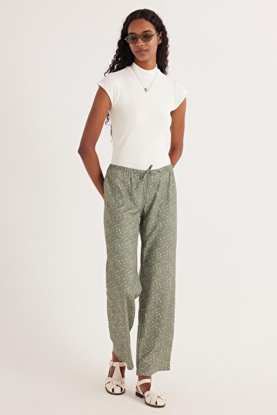 Tudors Women's Relax Fit Relaxed Cut Elastic Waist Tie Patterned Pants