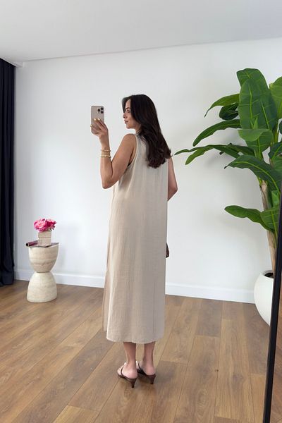 BİRCANÇİL Radi Stone Slit Detailed Sleeveless Dress
