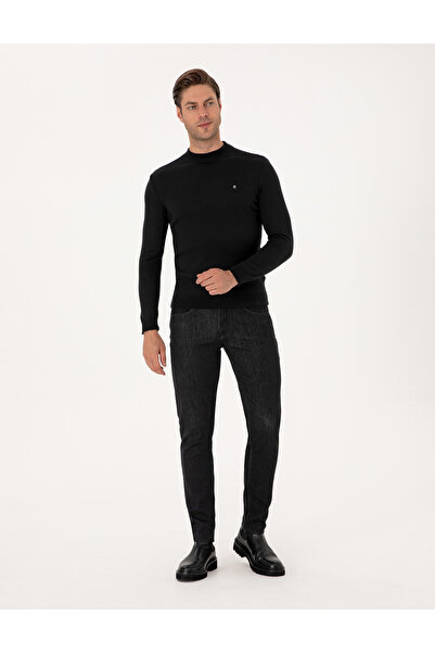 Pierre Cardin Siyah Slim Fit Çeyrek Yaka Basic Triko Kazak 50314188-VR046