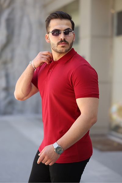 COMBİNE MİCHAİL Men's Tight Short Sleeve Red Polo Neck T-Shirt