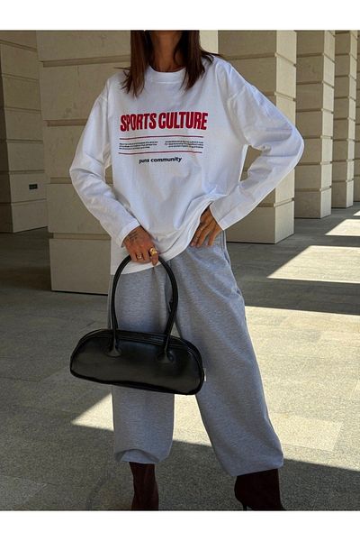 sole stories Passion Women's 100% Cotton Crew Neck Oversize Fit Long Sleeve White T-Shirt