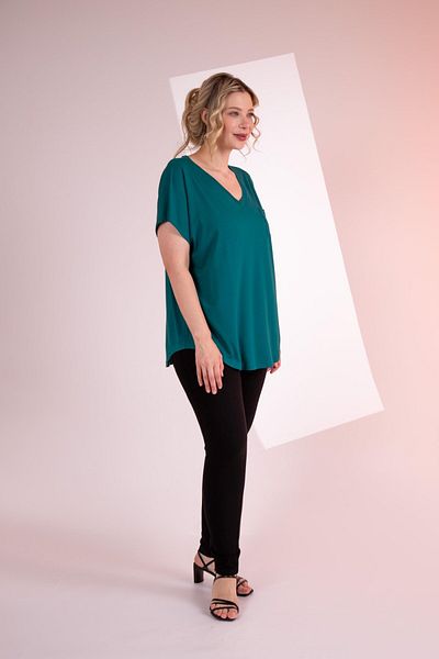 Roxxlen Plus Size Beria V-Neck Blouse Blue