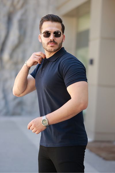 COMBİNE MİCHAİL Men's Basic Short Sleeve Navy Polo Neck T-Shirt