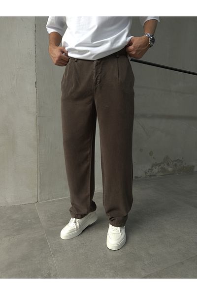 DİFRANSEL Men's Cotton Fabric Coffee Baggy Trousers