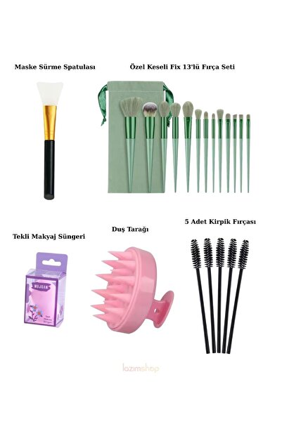 Lazım Shop 21 Parça Keseli Lüks Makyaj Seti Makyaj Fırça Seti ve Makyaj Süngeri