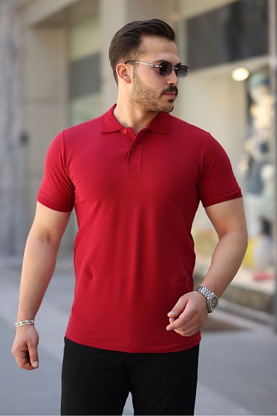 COMBİNE MİCHAİL Men's Tight Short Sleeve Red Polo Neck T-Shirt