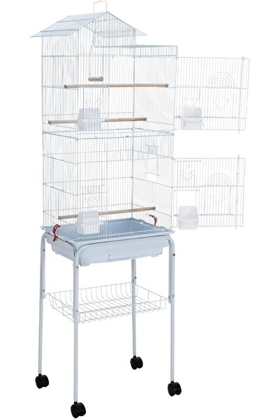 Egardenkart Roof Top Large Bird cage with Rolling Stand for Cockatiel Sun Conure Parakeet (White)