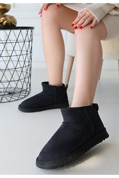 pabucmarketi Black Suede Women's Flat Boots