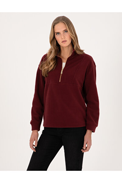 Pierre Cardin Vişne Comfort Fit Zippered Fleece Sweatshirt 50314954-Vr223