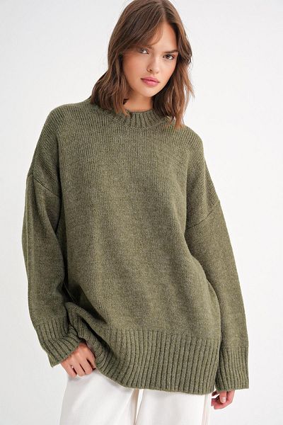 Mixray 6925 Women's Wide Sleeve Soft Textured Knitwear Sweater Khaki