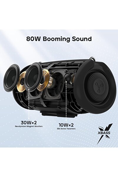 Tribit مكبر صوت StormBox Lava المحمول بتقنية البلوتوث، بقوة 80 واط، لاسلكي عالي الصوت