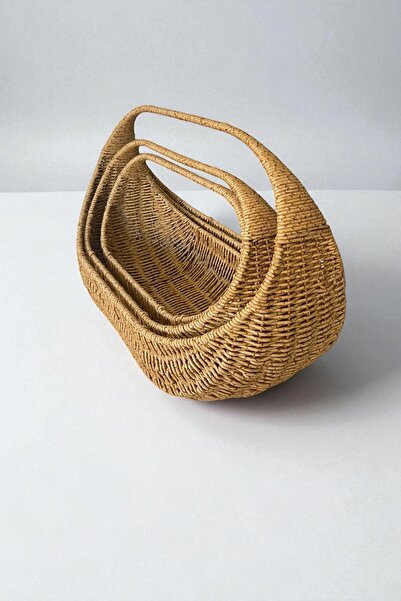 ALBETTO 3 lü Plastik Rattan Dekoratif Sepet