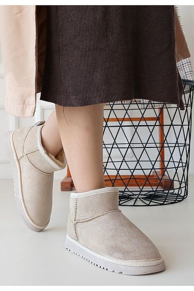 pabucmarketi Beige Suede Women's Flat Boots