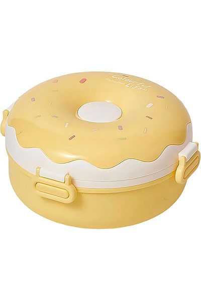 Twisoo Donut Stainless Steel Lunch Box Double Decker BPA Free Leakproof Clip Lock 3 Compartment with