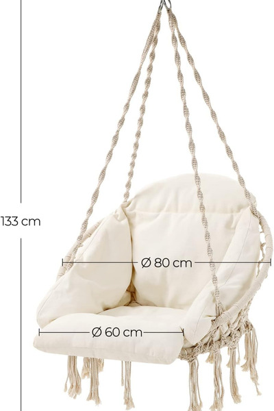 SHOP MALL SONGMICS Asma koltuk Asma sallanan koltuk asma sandalye 120 kg'a kadar yüklenebilir bej bahçe balkon