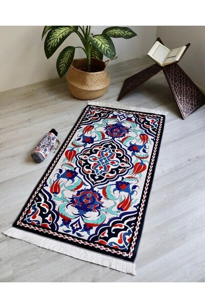 Bilenler Covor de rugăciune cu textura de mătase cu model de lalele, multicolor
