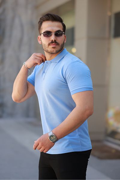 COMBİNE MİCHAİL Men's Basic Short Sleeve B.Blue Polo Neck T-Shirt