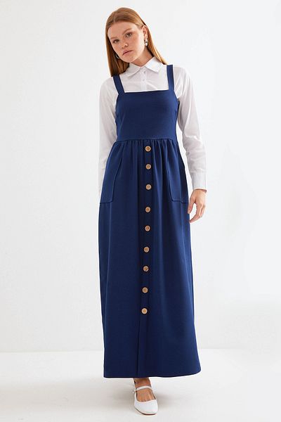 Merterium Rochie lungă de damă, albastru bleumarin 1174