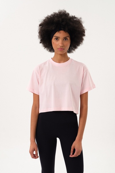 SPORTEMPT Дамска тениска с къс ръкав и принт на врата - розова