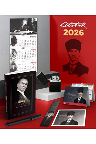 Mor kelebek 2026 Ататюрк Гази Паша Агенда - Подписваема стена календар - Настолен календар - Химикалка и бензинова запалка