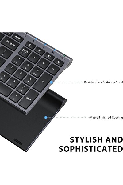 iClever BK10 Bluetooth Keyboard - Wireless Rechargeable with Number Pad (Gray Black)