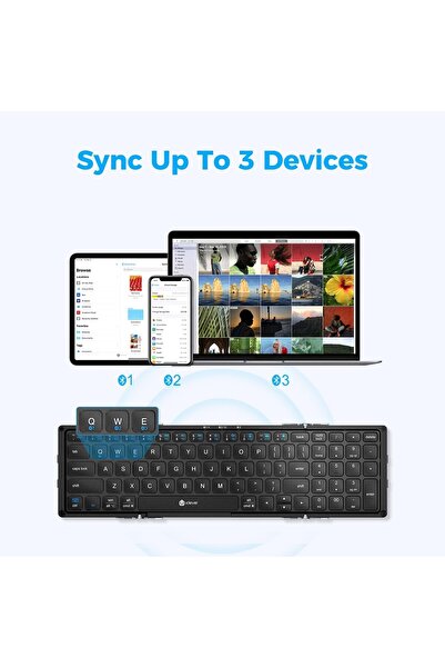 iClever BK09 Foldable Wireless Keyboard with Number Pad, USB-C, Multi-Device