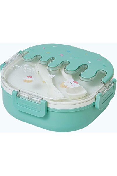 Twisoo Bento Plastic Lunch Box for Kids and Adults, 3 Compartment Cute Ice Cream Snack Container wit