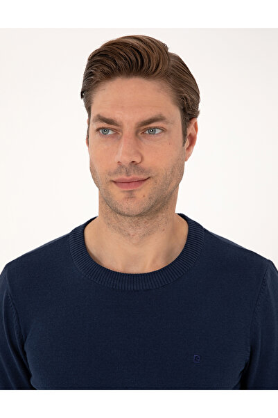 Pierre Cardin Light Navy Blue Slim Fit Crew Neck Basic Sweater 50314192-Vr059
